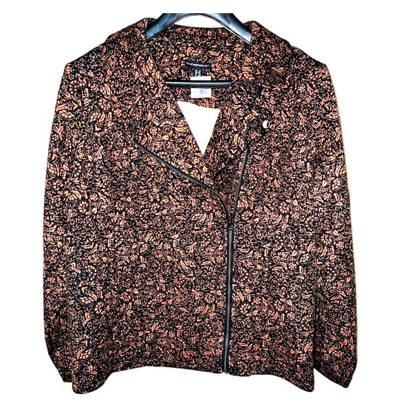 Isaac Mizrahi Live PLUS 1X MOTO JACKET Quilted Floral Print Brown Black QVC NEW - Picture 1 of 11